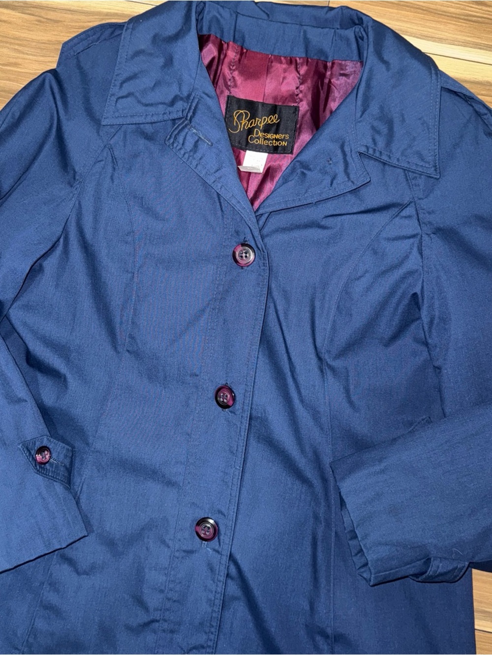 Vintage Parpell Designers Collection Women’s Blue Long Trench Coat Lined